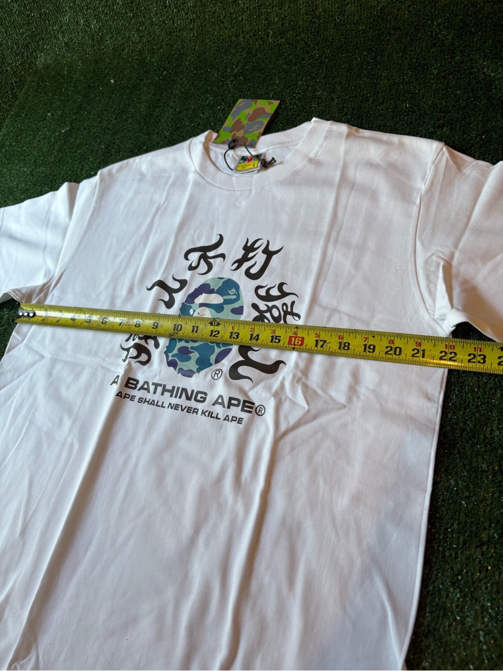 A Bathing Ape White Short Sleeve Tee with Blue/Green Camo Ape Head - Picture 9 of 9